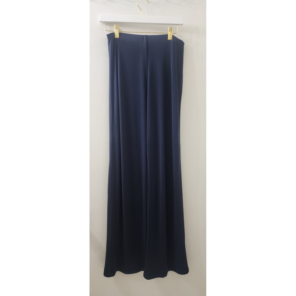 Ferrante Italy Navy Blue 100% Silk Wide Leg Knit Pants Womens Large L High Rise